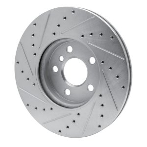 Mini Cooper Clubman Brake Rotor (1) - Front Right - R1 Concepts - Drilled & Slotted - Silver - `16-`24